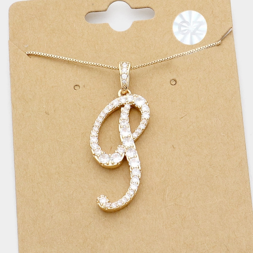 Gold P CZ Monogram Pendant Chain Necklace Rhinestone Crystal Initial Charm Cute